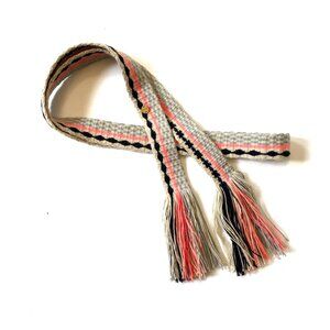 Guanabana Fringe Waist Belt Womens Cream Black Blue Woven Boho Hand Woven Tassel
